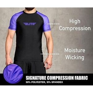 Elite Sports Men's Jiu Jtsu BJJ MMA Short Sleeve Rash Guard Base Layer - XL